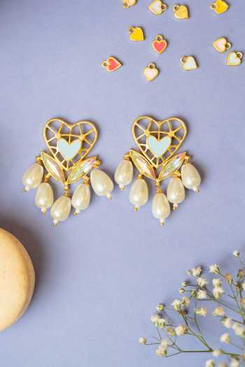 Bauble Bazaar_Multi Color Pearls, Stones, Crystals Falling Slowly Embellished Earrings _at_Aza_Fashions