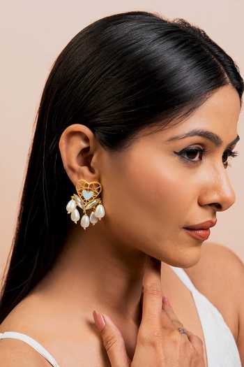 Buy_Bauble Bazaar_Multi Color Pearls, Stones, Crystals Falling Slowly Embellished Earrings _at_Aza_Fashions