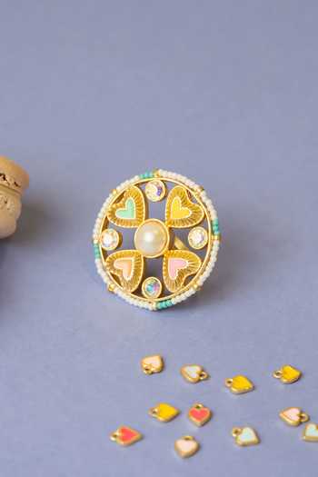 Shop_Bauble Bazaar_Multi Color Beads, Pearls, Stones, Crystals Found You Ring _at_Aza_Fashions