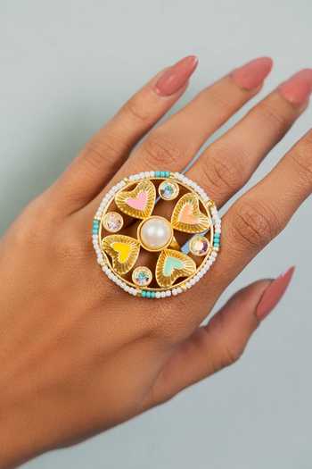 Buy_Bauble Bazaar_Multi Color Beads, Pearls, Stones, Crystals Found You Ring _Online_at_Aza_Fashions