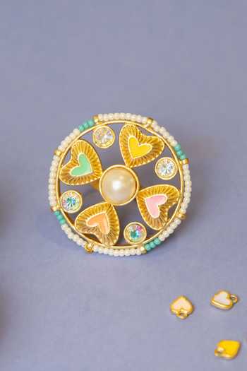Bauble Bazaar_Multi Color Beads, Pearls, Stones, Crystals Found You Ring _at_Aza_Fashions