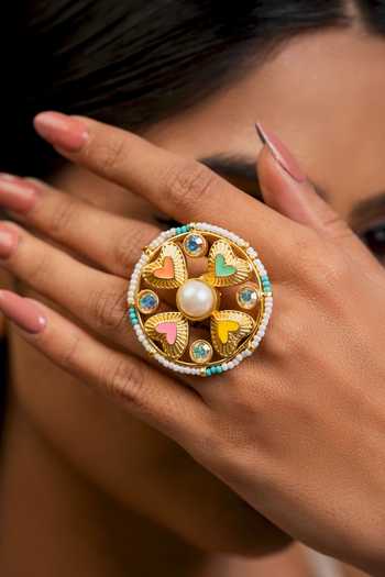 Buy_Bauble Bazaar_Multi Color Beads, Pearls, Stones, Crystals Found You Ring _at_Aza_Fashions