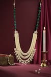 Shop_Riana Jewellery_Green Beads, Pearls, Stones Multilayer Necklace _at_Aza_Fashions
