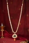 Shop_Riana Jewellery_Green Polki Jadau Long Teardrop Pendant Necklace _at_Aza_Fashions