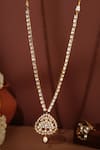 Shop_Riana Jewellery_White Pearls, Stones Floral Cutwork Pendant Long Necklace _at_Aza_Fashions