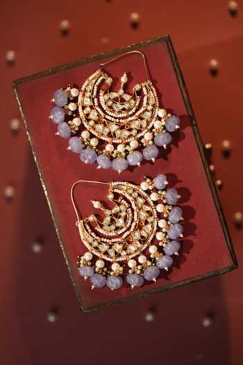 Shop_Riana Jewellery_Green Beads, Pearls, Stones Embellished Chandbalis _at_Aza_Fashions