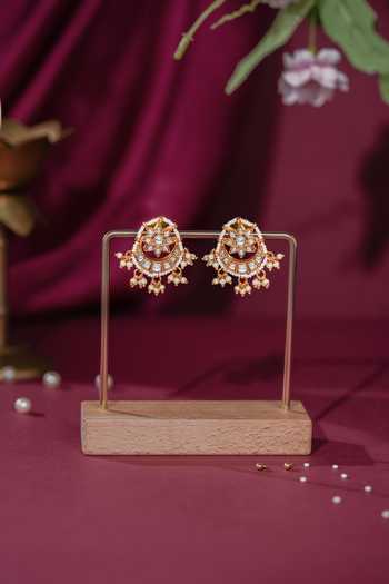 Shop_Riana Jewellery_White Pearls, Stones Embellished Chandbalis _at_Aza_Fashions