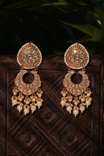 Shop_Riana Jewellery_White Beads, Pearls, Stones Embellished Chandbalis _at_Aza_Fashions