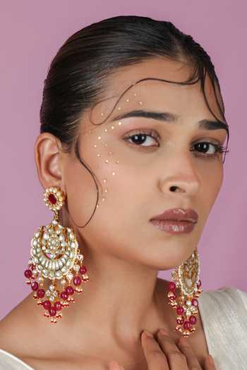 Riana Jewellery_Pink Beads, Pearls, Stones Embellished Pendant Necklace Set _Online_at_Aza_Fashions