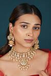 Buy_Riana Jewellery_White Pearls, Stones Cutwork Necklace And Earrings Set _at_Aza_Fashions