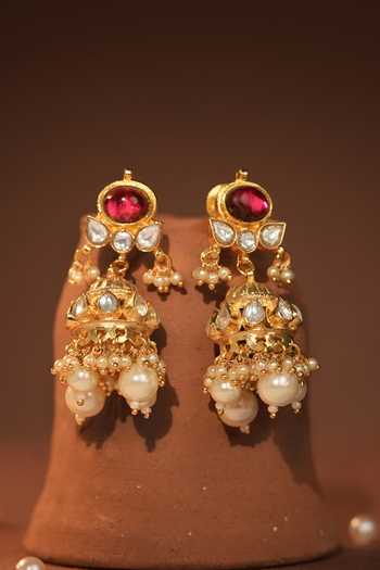 Buy_Riana Jewellery_Gold Plated Beads, Pearls, Stones Embellished Necklace Set _Online_at_Aza_Fashions