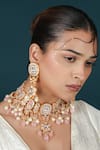 Buy_Riana Jewellery_Pink Beads, Pearls, Stones, Crystals Floret Cutwork Necklace And Earrings Set _at_Aza_Fashions