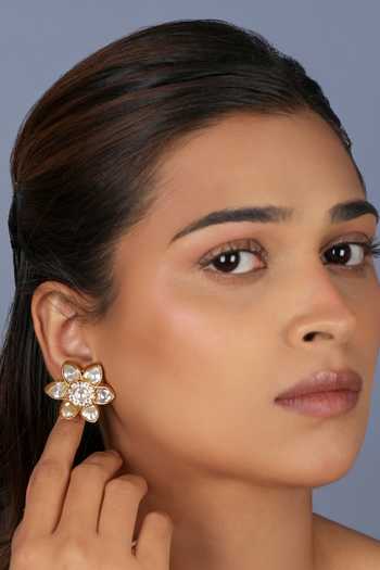 Buy_Riana Jewellery_White Pearls, Stones Floral Motif Choker Set _Online_at_Aza_Fashions