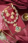 Shop_Riana Jewellery_Green Pearls, Stones Kundan Embellished Pendant Necklace Set _at_Aza_Fashions