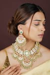 Buy_Riana Jewellery_Pink Beads, Stones Kundan Embellished Necklace Set _at_Aza_Fashions