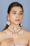 Buy_Riana Jewellery_Pink Pearls, Stones Floral Cutwork Choker And Earrings Set _at_Aza_Fashions