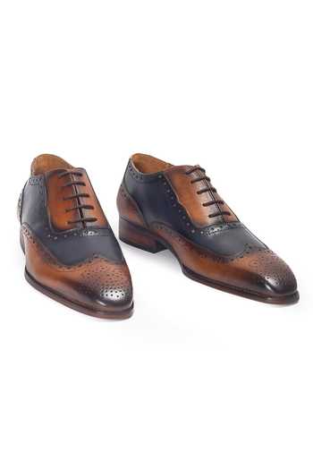 Domani_Blue Mayfair Patina Leather Brogue Loafer Shoes _Online_at_Aza_Fashions