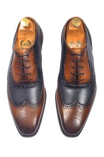 Shop_Domani_Blue Mayfair Patina Leather Brogue Loafer Shoes _at_Aza_Fashions