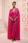 Buy_Aneesh Agarwaal_Pink Satin Gulnaar Placement Embroidered Cape Set _at_Aza_Fashions