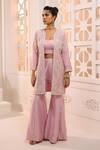 Buy_Aneesh Agarwaal_Pink Organza, Silk Embroidery, Mirrors, Meher Gulzar Floral Jacket Sharara Set _at_Aza_Fashions