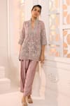 Buy_Aneesh Agarwaal_Pink Organza, Silk Embroidery, Zari, Stones Maya Floral Jacket And Pant Set _at_Aza_Fashions