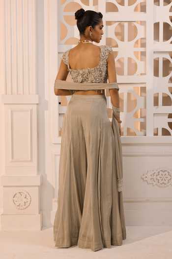 Shop_Aneesh Agarwaal_Grey Organza, Silk, Tissue Embroidery, Sequins, Inara Floral Corset Sharara Set _at_Aza_Fashions