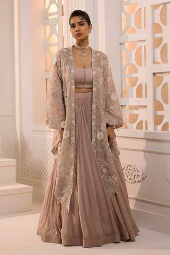 Aneesh Agarwaal_Pink Organza, Chiffon Square Neck Layla Floral Embroidered Cape Set _Online_at_Aza_Fashions