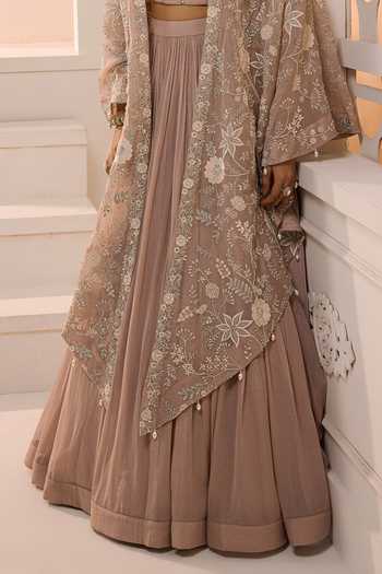 Buy_Aneesh Agarwaal_Pink Organza, Chiffon Square Neck Layla Floral Embroidered Cape Set _Online_at_Aza_Fashions