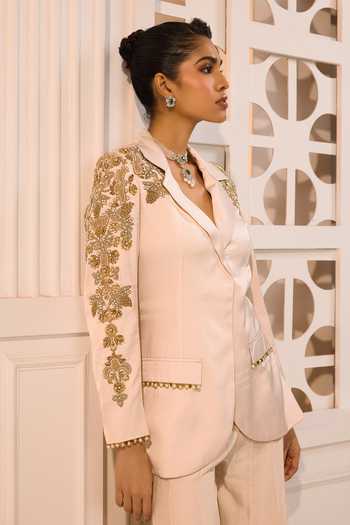 Buy_Aneesh Agarwaal_Ivory Silk Zari Aurelia Placement Embroidered Blazer And Trouser Set _Online_at_Aza_Fashions