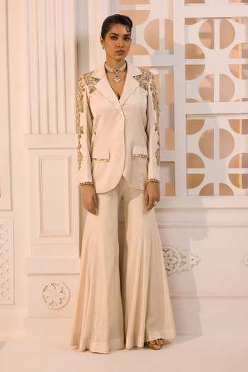 Buy_Aneesh Agarwaal_Ivory Silk Zari Aurelia Placement Embroidered Blazer And Trouser Set 