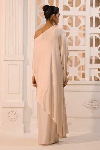 Shop_Aneesh Agarwaal_Ivory Organza, Satin Nora Embroidered Cape And Skirt Set _at_Aza_Fashions