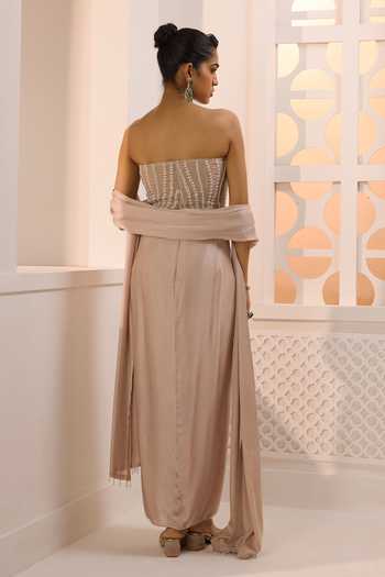 Shop_Aneesh Agarwaal_Ivory Organza, Satin Beads, Pearls, Stones Amara Embellished Corset Skirt Set _at_Aza_Fashions