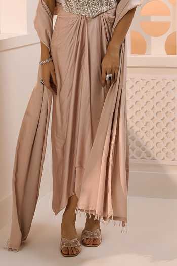 Aneesh Agarwaal_Ivory Organza, Satin Beads, Pearls, Stones Amara Embellished Corset Skirt Set _Online_at_Aza_Fashions