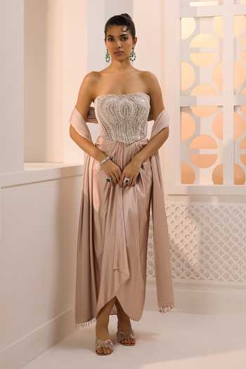 Buy_Aneesh Agarwaal_Ivory Organza, Satin Beads, Pearls, Stones Amara Embellished Corset Skirt Set _at_Aza_Fashions