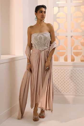 Buy_Aneesh Agarwaal_Ivory Organza, Satin Beads, Pearls, Stones Amara Embellished Corset Skirt Set _Online_at_Aza_Fashions