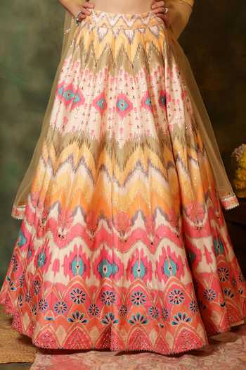 Shop_Archana Kochhar_Multi Color Silk, Net Mirrors, Zari, Sheesh Colourburst Print Lehenga Set _Online_at_Aza_Fashions