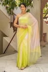 Buy_Geroo Jaipur_Multi Color Chiffon Mirrors One Shoulder Ombre Pre-draped Saree With Blouse _at_Aza_Fashions