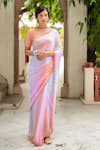 Buy_Geroo Jaipur_Multi Color Chiffon Mirrors Ombre Pre-draped Saree And Blouse Set _at_Aza_Fashions