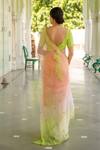 Shop_Geroo Jaipur_Multi Color Chiffon Mirrors Round Neck Ombre Pre-draped Saree And Blouse Set _at_Aza_Fashions
