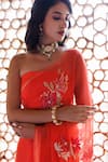 Buy_Geroo Jaipur_Peach Chiffon Sequins One Shoulder Motif Embroidered Pre-draped Saree Set _Online_at_Aza_Fashions