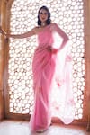 Buy_Geroo Jaipur_Pink Chiffon Embroidery, Sequins One Shoulder Motif Pre-draped Saree Set _at_Aza_Fashions
