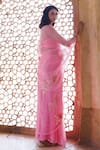 Shop_Geroo Jaipur_Pink Chiffon Embroidery, Sequins One Shoulder Motif Pre-draped Saree Set _at_Aza_Fashions