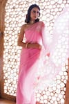 Shop_Geroo Jaipur_Pink Chiffon Embroidery, Sequins One Shoulder Motif Pre-draped Saree Set _Online_at_Aza_Fashions