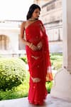 Buy_Geroo Jaipur_Red Chiffon Embroidery One Shoulder Pre-draped Saree Set _Online_at_Aza_Fashions