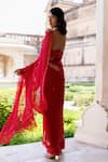 Shop_Geroo Jaipur_Red Chiffon Embroidery One Shoulder Pre-draped Saree Set _at_Aza_Fashions