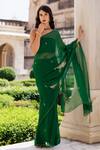Buy_Geroo Jaipur_Green Chiffon Embroidery, Zari Off-shoulder Hand Pre-draped Saree Set _at_Aza_Fashions