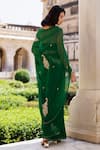 Shop_Geroo Jaipur_Green Chiffon Embroidery, Zari Off-shoulder Hand Pre-draped Saree Set _at_Aza_Fashions