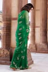 Shop_Geroo Jaipur_Green Chiffon Sequins, Stones Square Neck Hand Embroidered Pre-draped Saree Set _at_Aza_Fashions