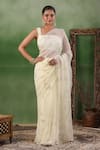 Buy_Geroo Jaipur_Off White Chiffon Sequins One Shoulder Embroidered Pre-draped Saree Set _at_Aza_Fashions
