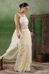Shop_Geroo Jaipur_Off White Chiffon Sequins One Shoulder Embroidered Pre-draped Saree Set _at_Aza_Fashions